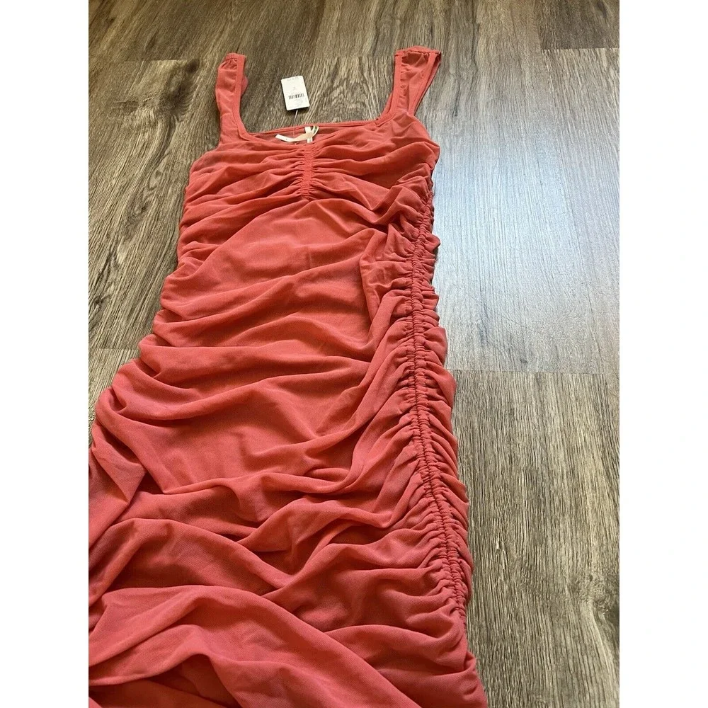 Anthropologie Sheer Mesh Cover Up Dress Womens Rose Knit Ruched Tie Size Small